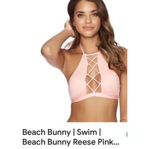 NWT‎ Beach Bunny Pink Swim Top Larson Halter Lace Up Bikini Swimsuit XXL